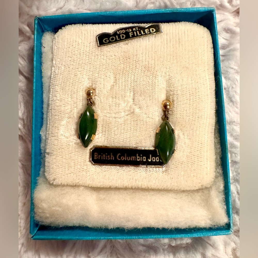 Antique British Columbia Jade Gold-Filled Earrings